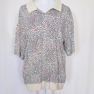 Sheridan Square Floral Pattern Short Sleeve Elastic Waist Top Size L XL Vintage